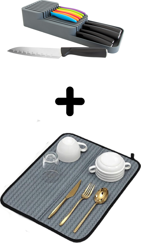 2 Sıra Bıçaklık + Bulaşık Kurutma Matı 2'li Mutfak Seti - Image 1