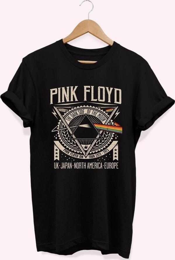 Remonz , Pink Floyd Baskılı, %100 Pamuk, Bisiklet Yaka, Normal Beden Tişört, Basic T-Shirt - Image 1