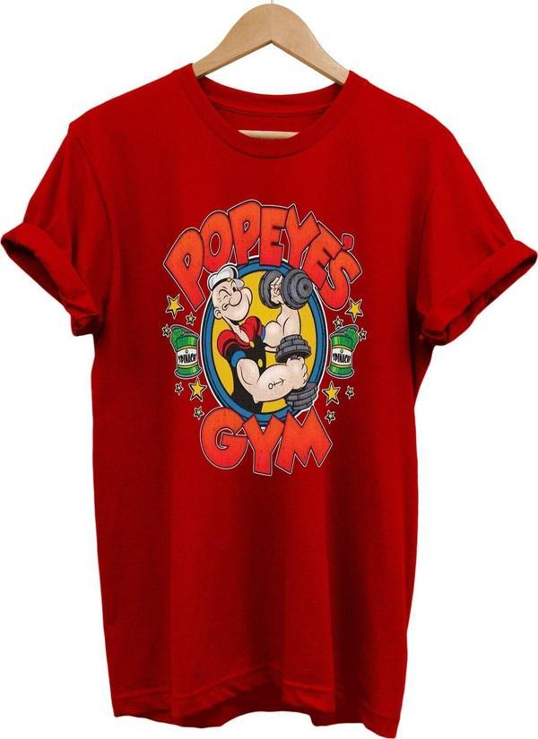 Remonz Temel Reis Popeye Gym Baskılı %100 Pamuk Basic T-Shirt Normal Beden Tişört - Image 1