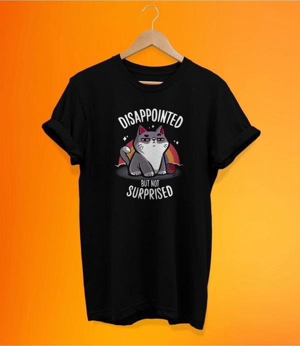 Remonz Hüzünlü Kedi Baskılı Siyah, %100 Pamuk Basic (Normal Beden) T-Shirt - Image 1