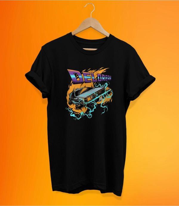 Remonz Delorean Baskılı Siyah, %100 Pamuk Basic (Normal Beden) T-Shirt - Image 1