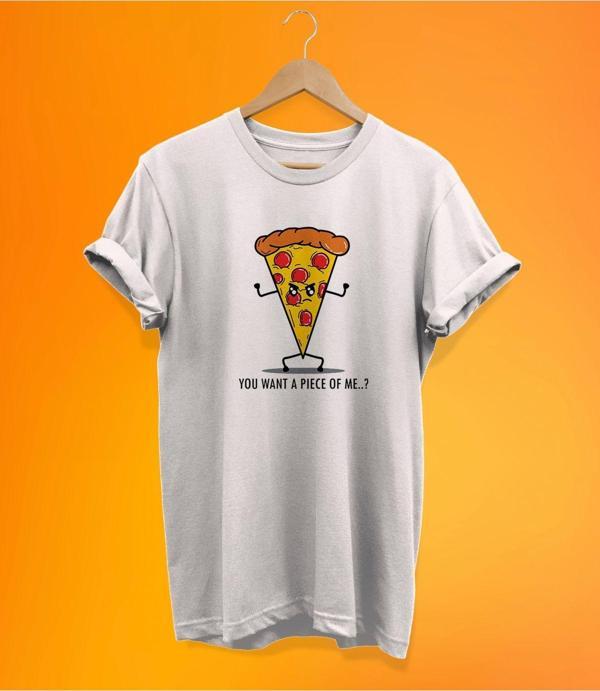Remonz Yemek Serisi Pizza Baskılı Beyaz, %100 Pamuk Basic (Normal Beden) T-Shirt - Image 1