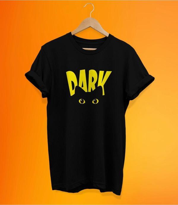 Remonz Dark Kedi Baskılı Siyah, %100 Pamuk Basic (Normal Beden) T-Shirt - Image 1