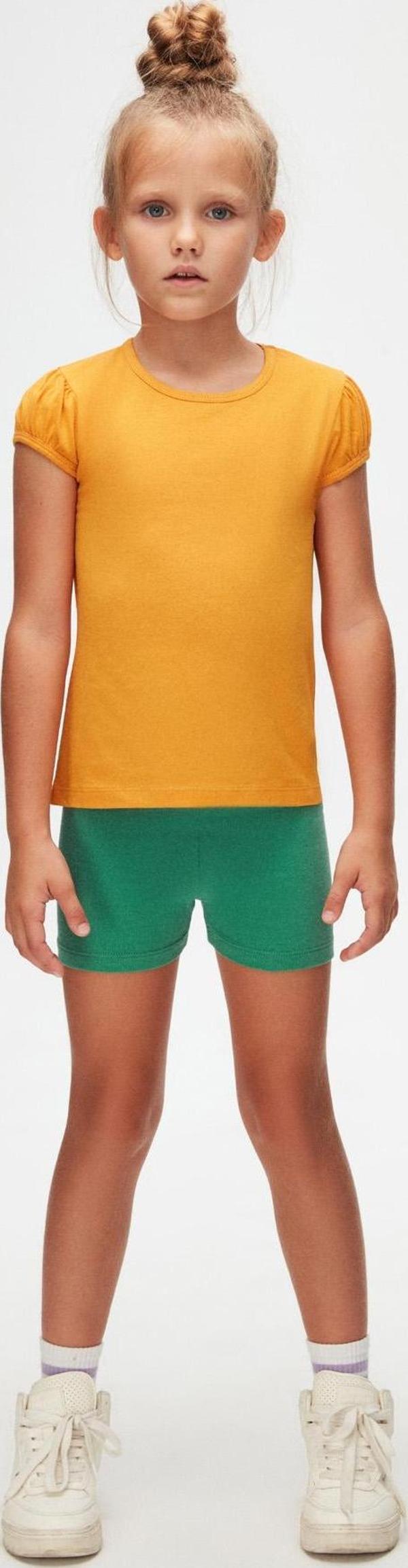 Kadmium Sarı Basic Kız Çocuk Sıfır Yaka Karpuz Kol Tişört - Image 1