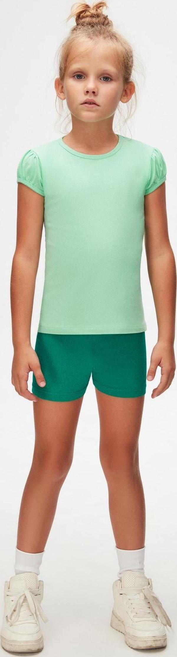 Pastel Yeşil Basic Kız Çocuk Sıfır Yaka Karpuz Kol Tişört - Image 1