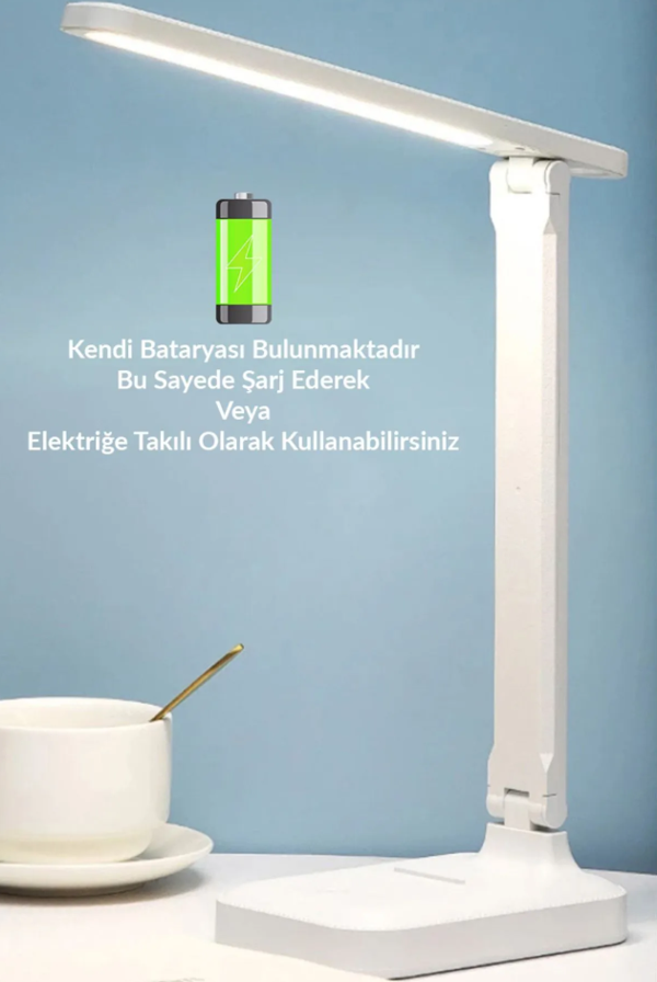 Şarjlı Masa Lambası - 3 Renk Dokunmatik Telefon Standlı 9W LED 800 Lümen USB Şarjlı - Image 1