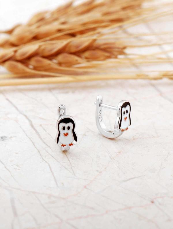 Mineli Penguen Rodyumlu Gümüş Çocuk Küpe 7298 - Image 1