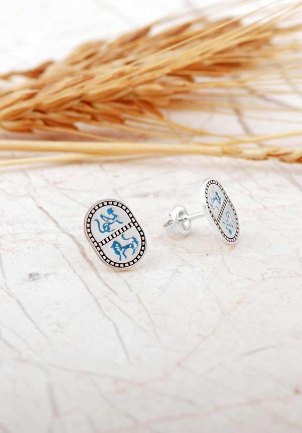 Özgürlüğün Ruhu Sembolü Mavi Mineli Elişi Gümüş Küpe 7332 - Image 1