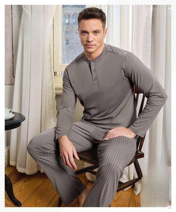 Pijamoni Erkek Düğme Yaka Uzun Kol Mevsimlik Pijama Takımı 6810/12 - 1 Adet - Image 1