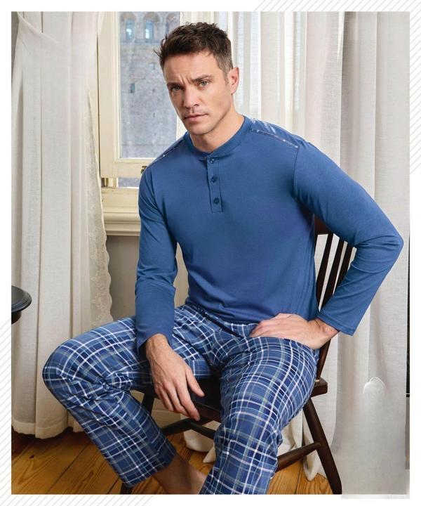 Pijamoni Erkek Düğme Yaka Uzun Kol Mevsimlik Pijama Takımı 6810/14 - 1 Adet - Image 1