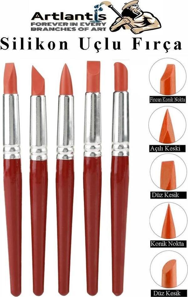 Bordo Silikon Uçlu Fırça Modelaj 5 li 1 Paket Kauçuk Polimer Kil Çömlek Seramik Şekillendirici Kalem Rötuş Kalem Set - Image 1