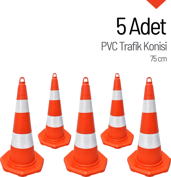 5'li PVC Trafik Konisi Seti 75 cm Trafik Dubası - Image 1