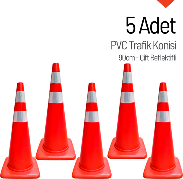 5'li PVC Trafik Konisi Seti 90 cm Çift Reflektifli  - Image 1