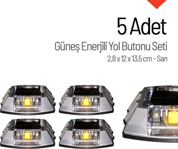 5'li Set Sarı Solar Çakar Yol Butonu, Poliüretan Taban - Image 1