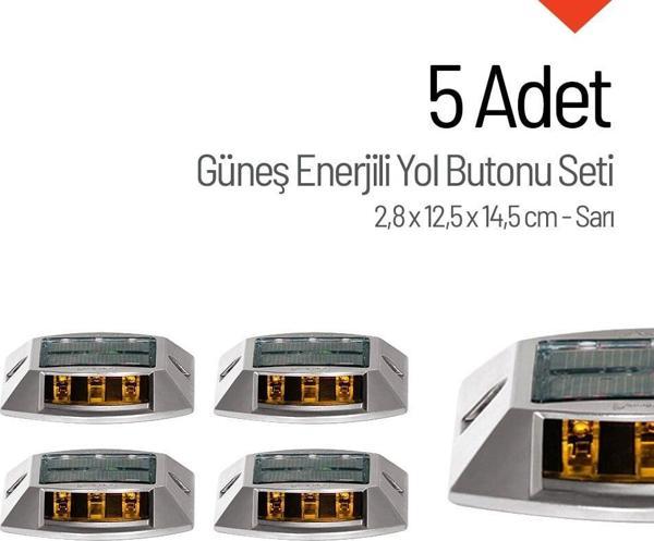 5'li Set Sarı Solar Yol Butonu 3x3 Ledli - Image 1