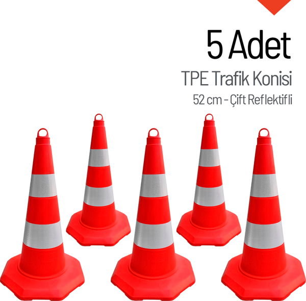 5'li TPE Trafik Konisi Seti 52 cm Çift Reflektifli Trafik Dubası - Image 1