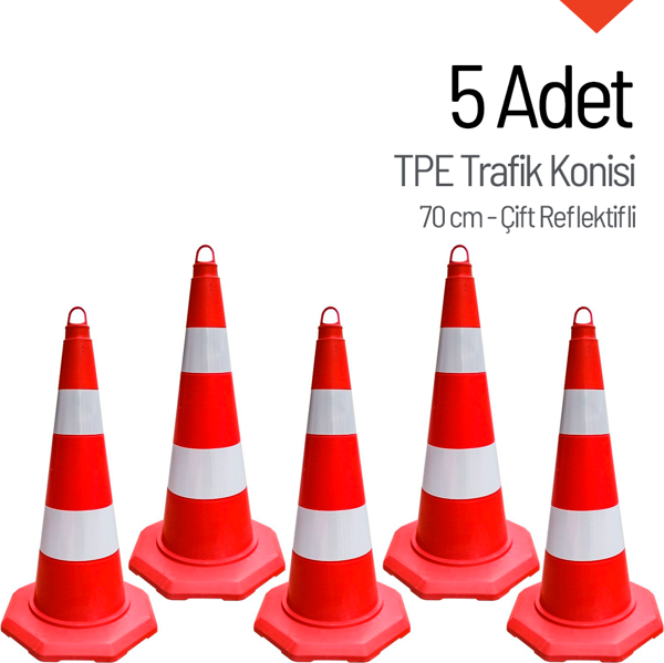 5'li TPE Trafik Konisi Seti 70 cm Çift Reflektifli Trafik Dubası - Image 1