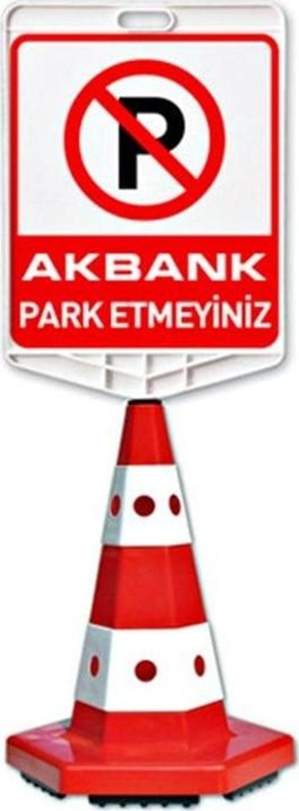 Akbank Park Etmeyiniz Logo Çift Taraf Baskı Kedi Gözlü Ağırlıklı Koni Seti Trafik Dubası - Image 1