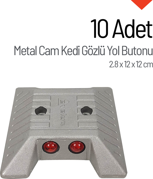 10'lu Metal Cam Kedi Gözü Yol Butonu Seti 2.8 x 12 x 12 cm - Image 1