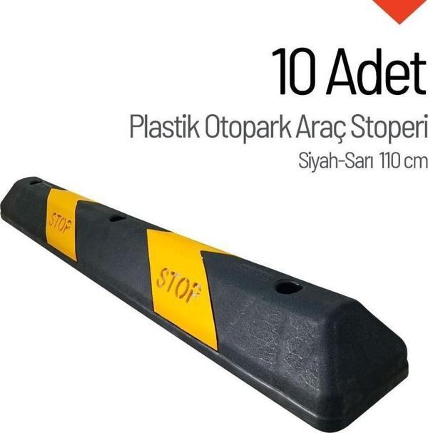 10'lu Plastik Oto Park Araç Stoperi 110 cm Siyah-Sarı - Image 1