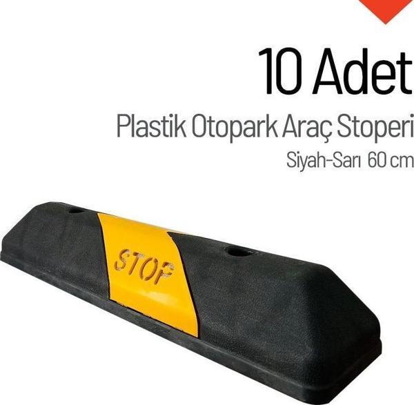 10'lu Plastik Oto Park Araç Stoperi 60 cm Siyah-Sarı - Image 1