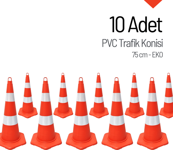 10'lu PVC Trafik Konisi Seti 75 cm EKO Trafik Dubası - Image 1