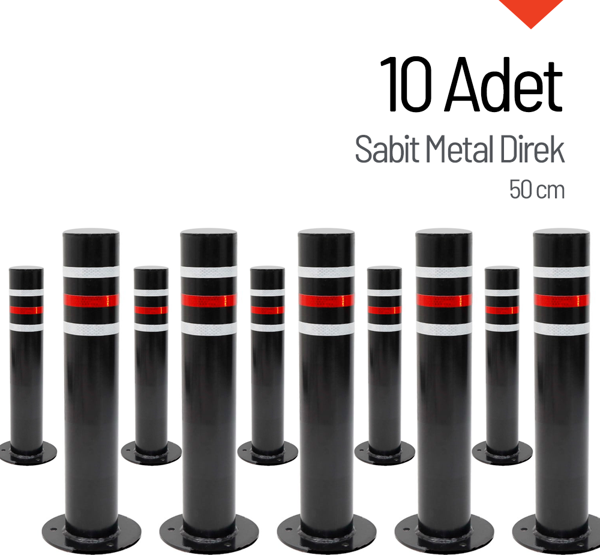 10'lu Sabit Metal Direk Seti Siyah, Metal Duba 50 cm - Image 1