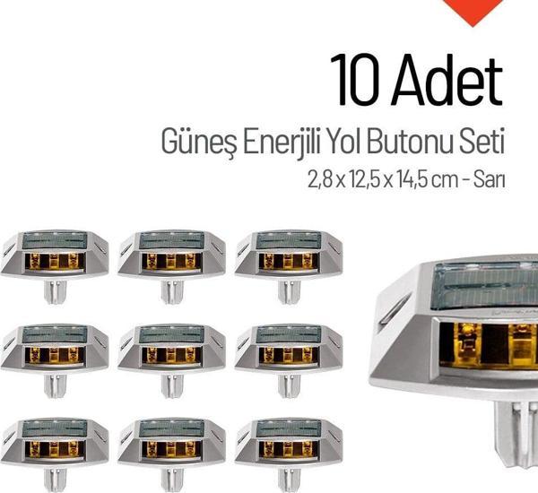 10'lu Set Sarı Güneş Enerjili Çakar Yol Butonu, Ankrajlı - Image 1