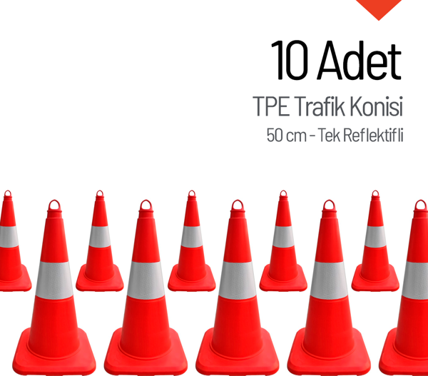 10'lu TPE Trafik Konisi Seti 50 cm Tek Reflektifli Trafik Dubası - Image 1