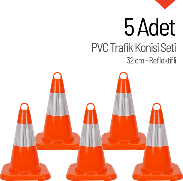 5 Adet PVC Trafik Konisi 32 cm Reflektifli Trafik Dubası Seti - Image 1