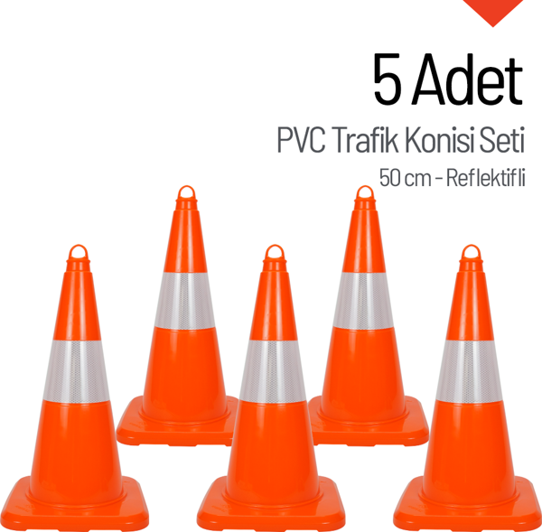 5 Adet PVC Trafik Konisi 50 cm Reflektifli Trafik Dubası Seti - Image 1