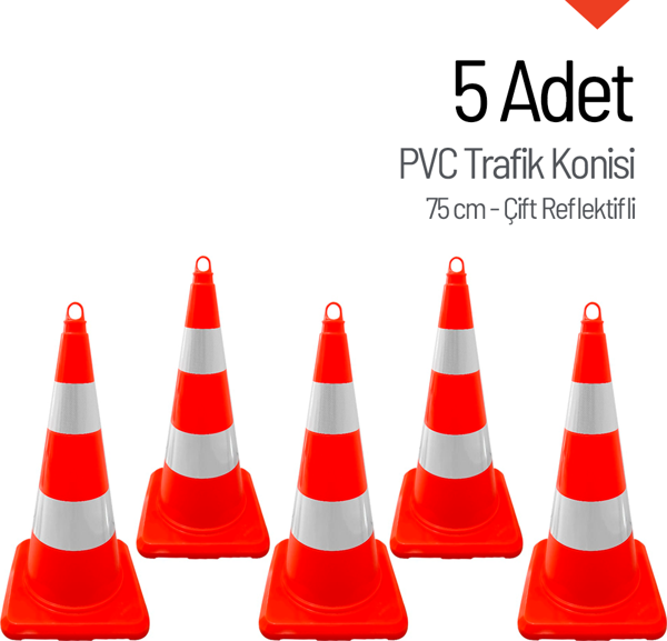 5 Adet PVC Trafik Konisi 75 cm Çift Reflektifli Trafik Dubası - Image 1
