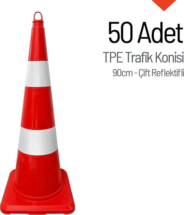 50 Adet TPE Trafik Konisi 90 cm Çift Reflektifli Trafik Dubası Seti - Image 1