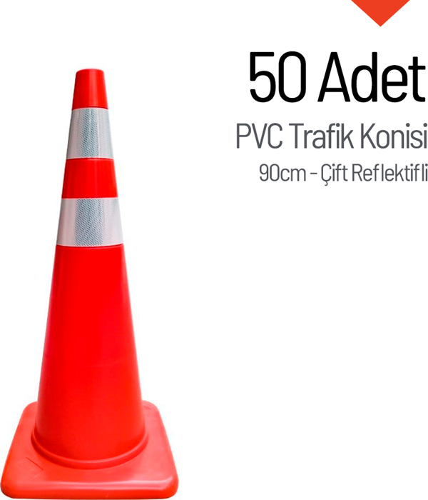 50'li PVC Trafik Konisi Seti 90 cm Çift Reflektifli  - Image 1