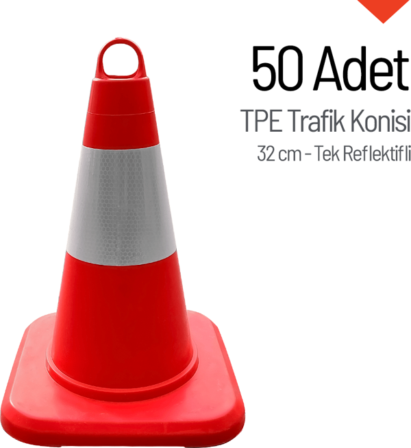 50'li TPE Trafik Konisi Seti 32 cm Tek Reflektifli Trafik Dubası - Image 1
