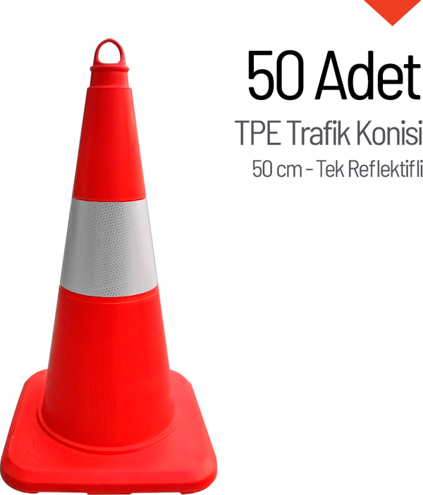 50'li TPE Trafik Konisi Seti 50 cm Tek Reflektifli Trafik Dubası - Image 1