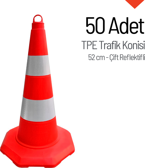 50'li TPE Trafik Konisi Seti 52 cm Çift Reflektifli Trafik Dubası - Image 1