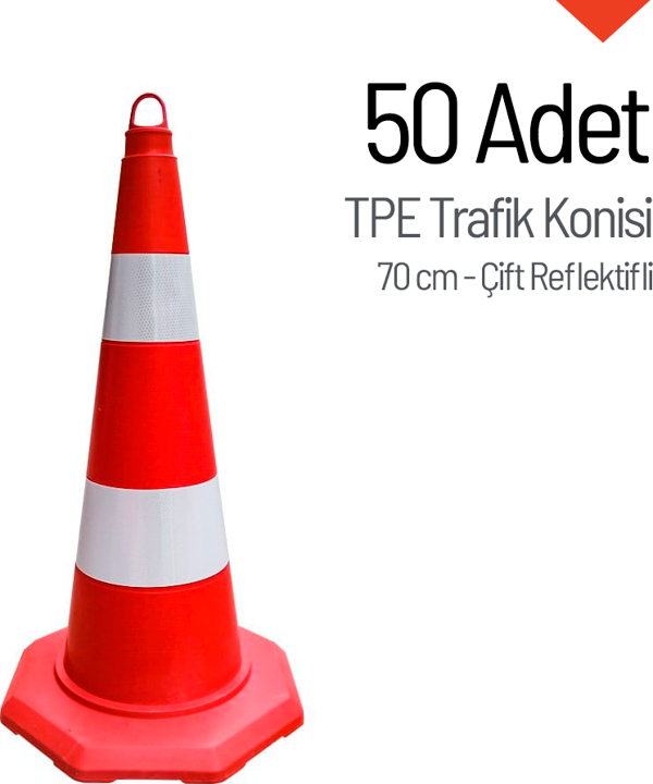 50'li TPE Trafik Konisi Seti 70 cm Çift Reflektifli Trafik Dubası - Image 1