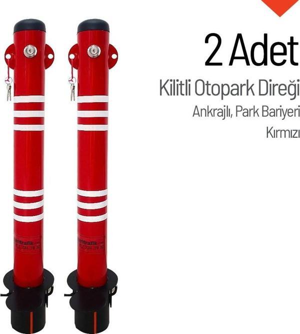 Kilitli Otopark Direği Çıkan Ankrajlı, Park Bariyeri 2li Set - Image 1