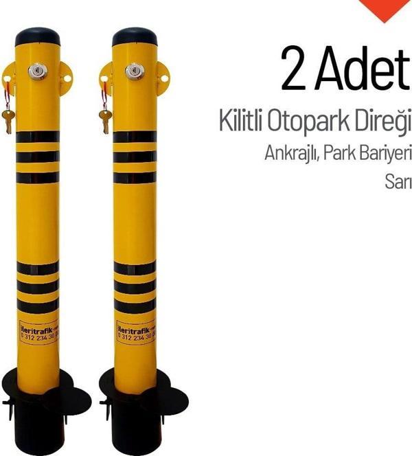 Kilitli Otopark Direği Çıkan Ankrajlı, Park Bariyeri 2li Set - Image 1