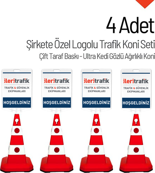 Şirkete Özel Logo Çift Taraf Baskı Ultra Kedi Gözlü Ağırlıklı Trafik Koni 4 Adet Trafik Dubası - Image 1