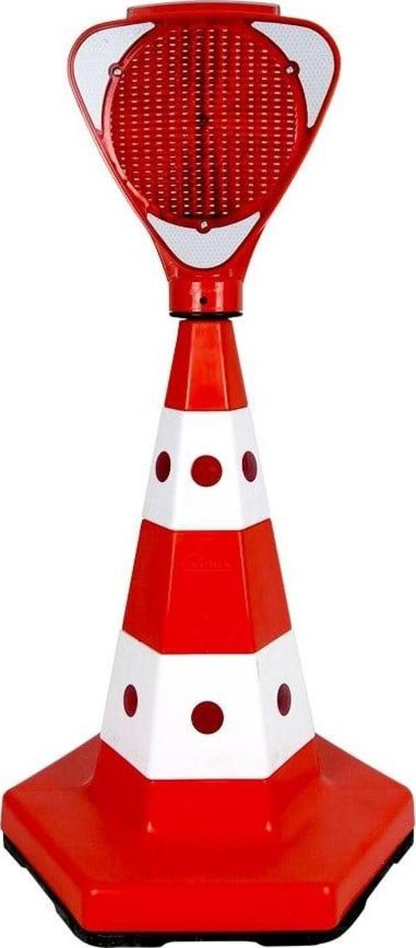 Solar Kırmızı Üçgen Flaşörlü Klasik Kedi Gözlü Trafik Konisi Seti - Image 1