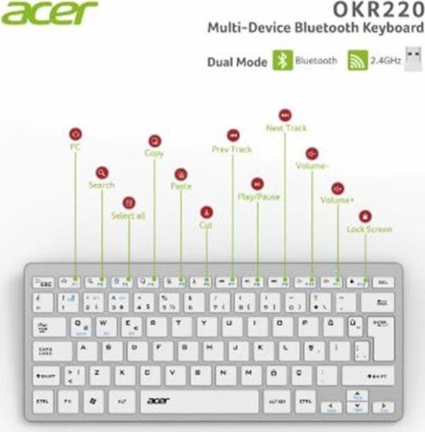 Acer OKR220 Beyaz MultiDevice Dual Mode 2.4GHZ Bluetooth Klavye (Smart Tv)(Android) - Image 1