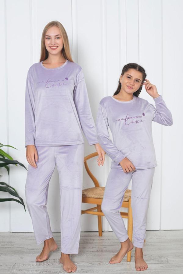 Fransız Kadife Anne Kız Çocuk Kombin Pijama Takımı (Anne kız ayrı satılır) - Image 1