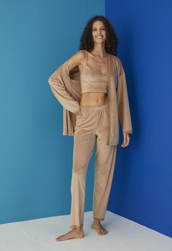 Luxury Velvet Fransız Kadife 3 Parça Sabahlıklı Büstiyer Takım - Image 1