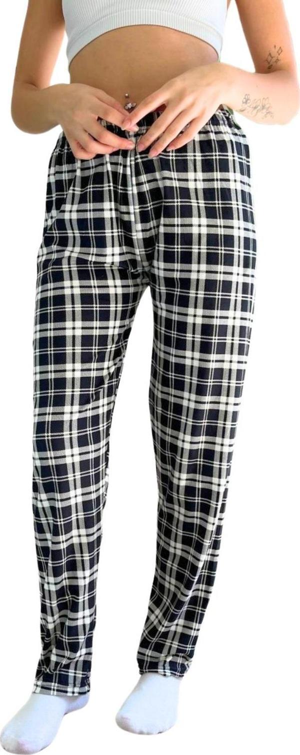 Dreamy Soft Kadife Dokulu Ekose Kareli Süet Pijama Altı Pantolon - Image 1