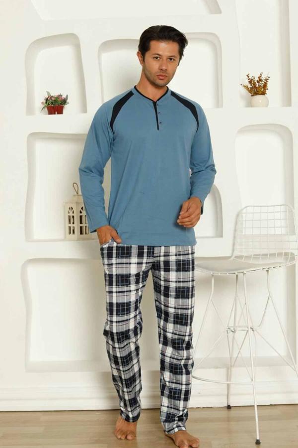 Dreamy Ekoseli Kısa Kollu V Yaka Cepli Erkek Pijama Takımı - Image 1