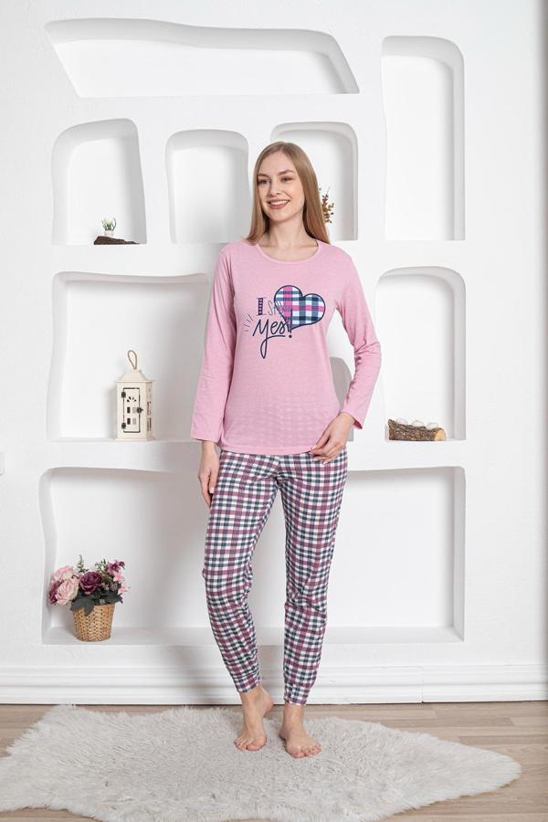 Dreamy Pamuklu Uzun Kollu Desenli Paça Manşetli Pijama Takımı - Image 1