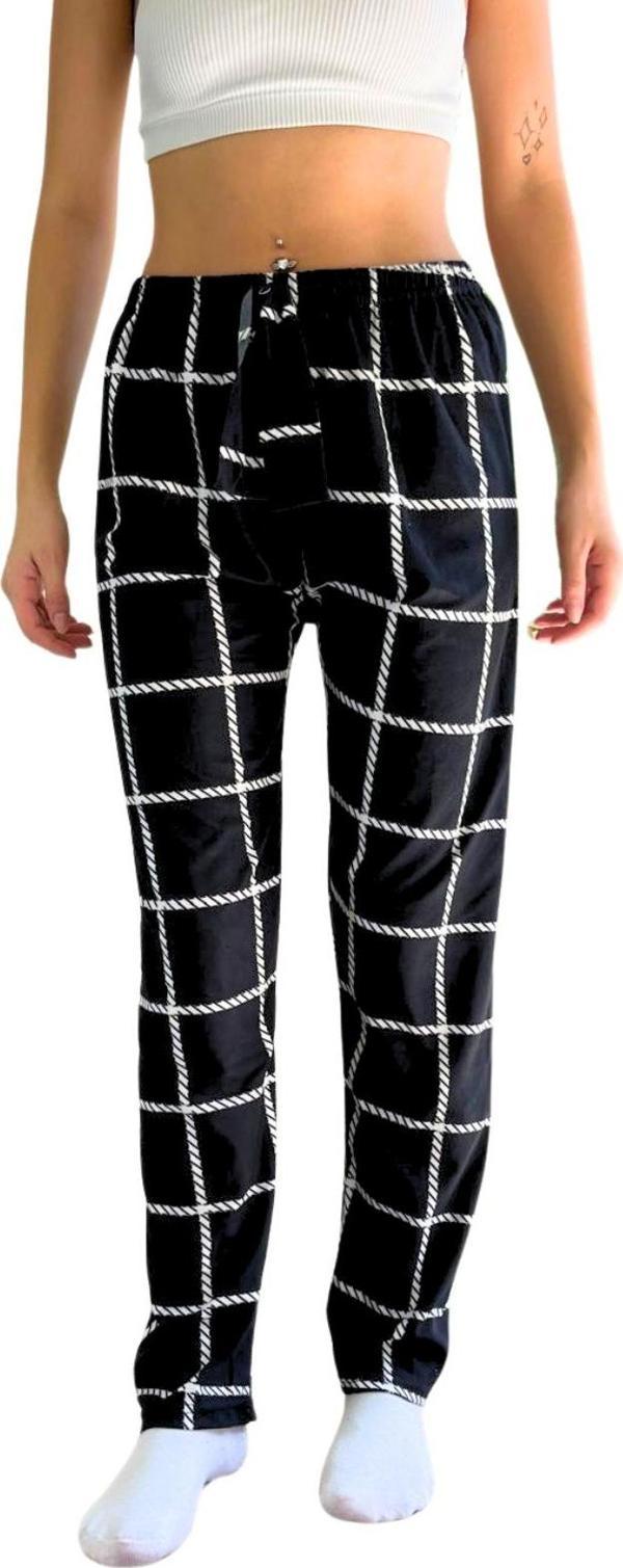 Dreamy Soft Kadife Dokulu Ekose Kareli Süet Pijama Altı Pantolon - Image 1