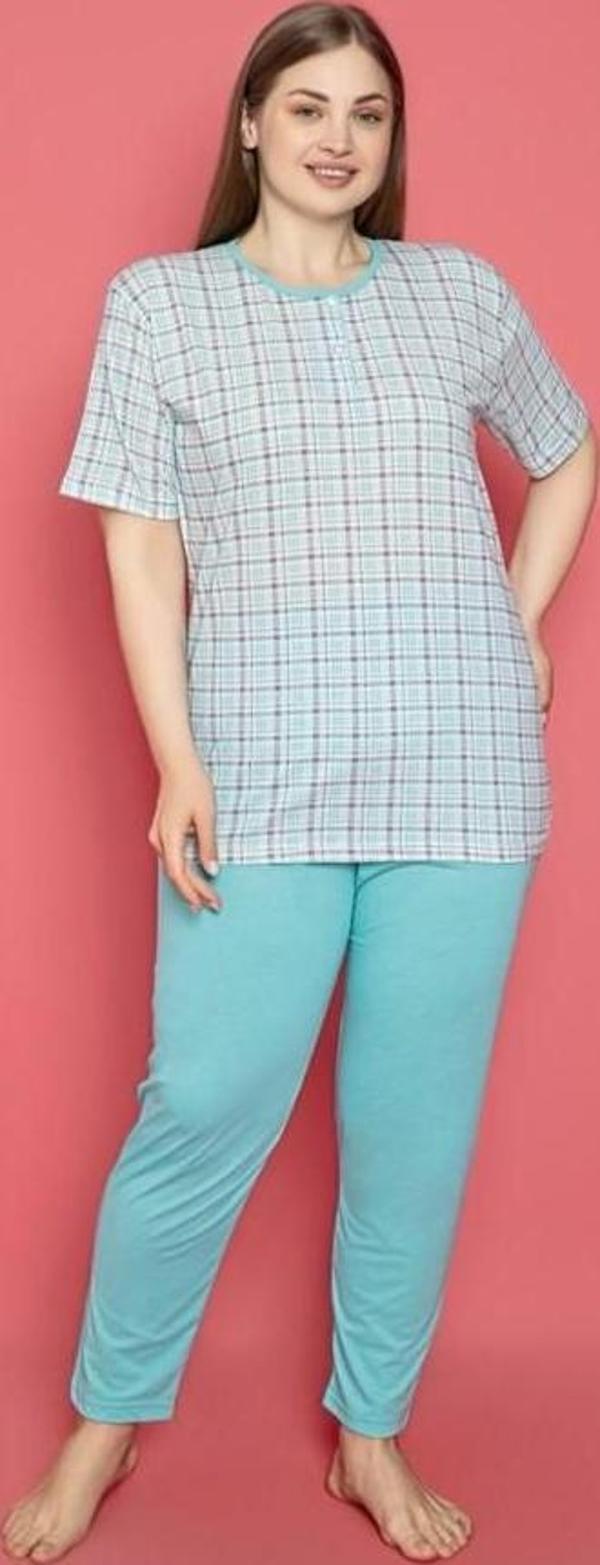 X-Dreamy Büyük Beden Pamuklu Desenli Düğmeli Yaka Pijama Takımı - Image 1